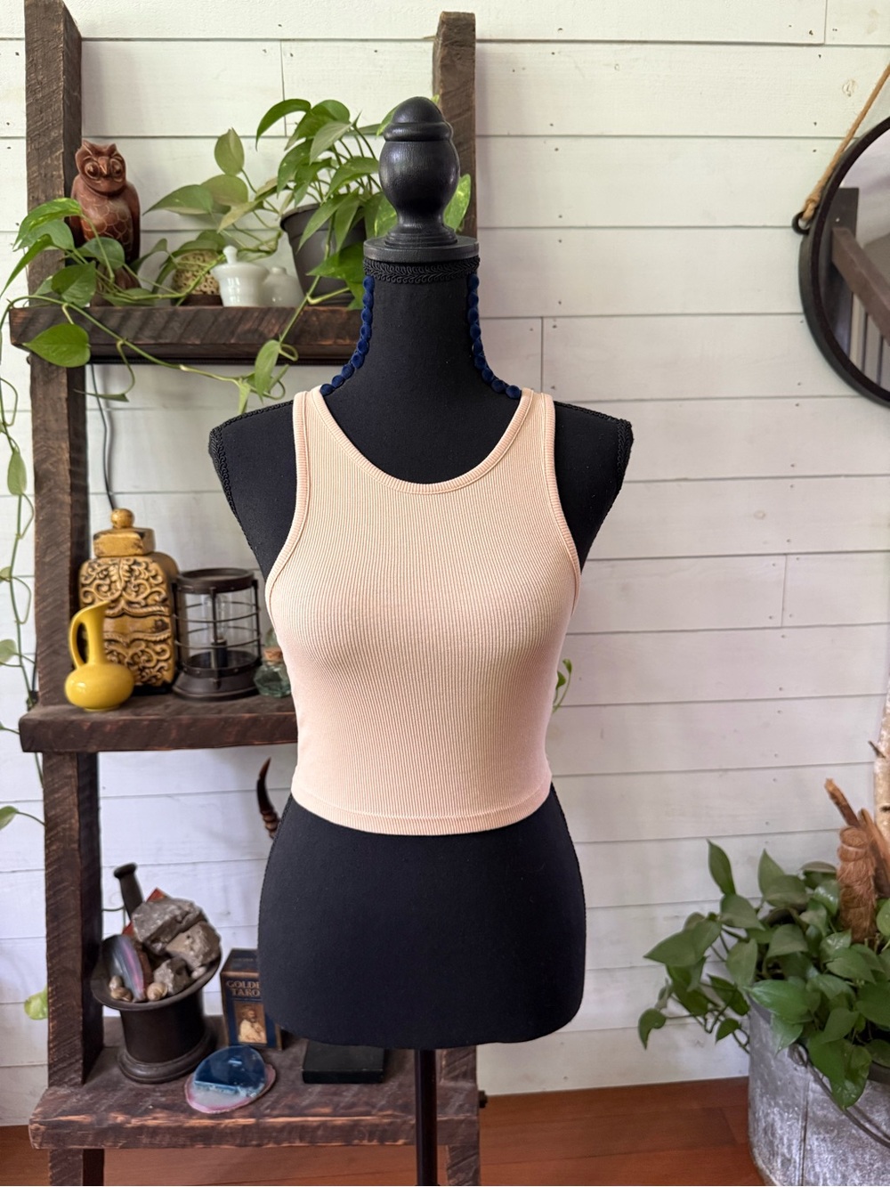 Zara Ribbed Crop Tan Beige Bodycon Top - Picture 8 of 17
